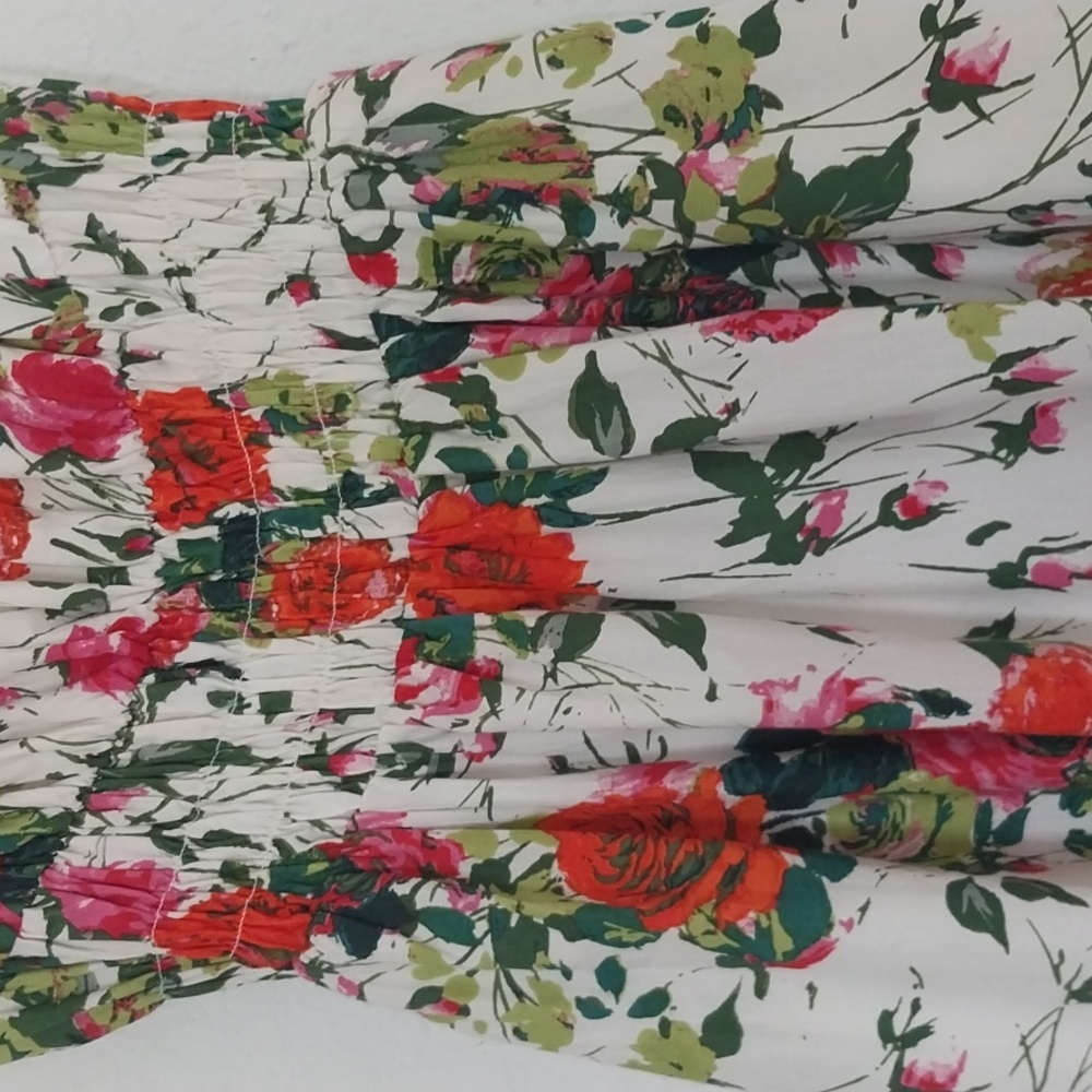 ANTHROPOLOGIE Corset Midi Dress Red White Floral Bra Shelf Smocking Size 8 - Picture 7 of 13